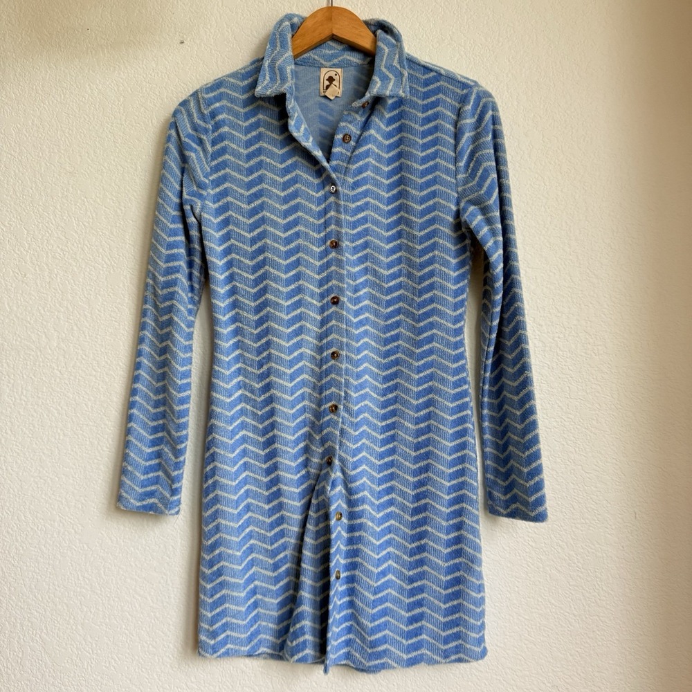Dandy Del Mar Dress S‎ Womens Blue Chevron Terry Cloth